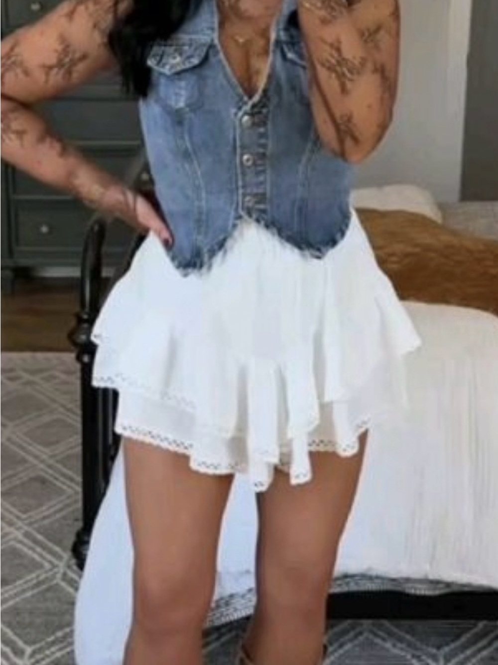 White Tiered Ruffle Mini Skirt